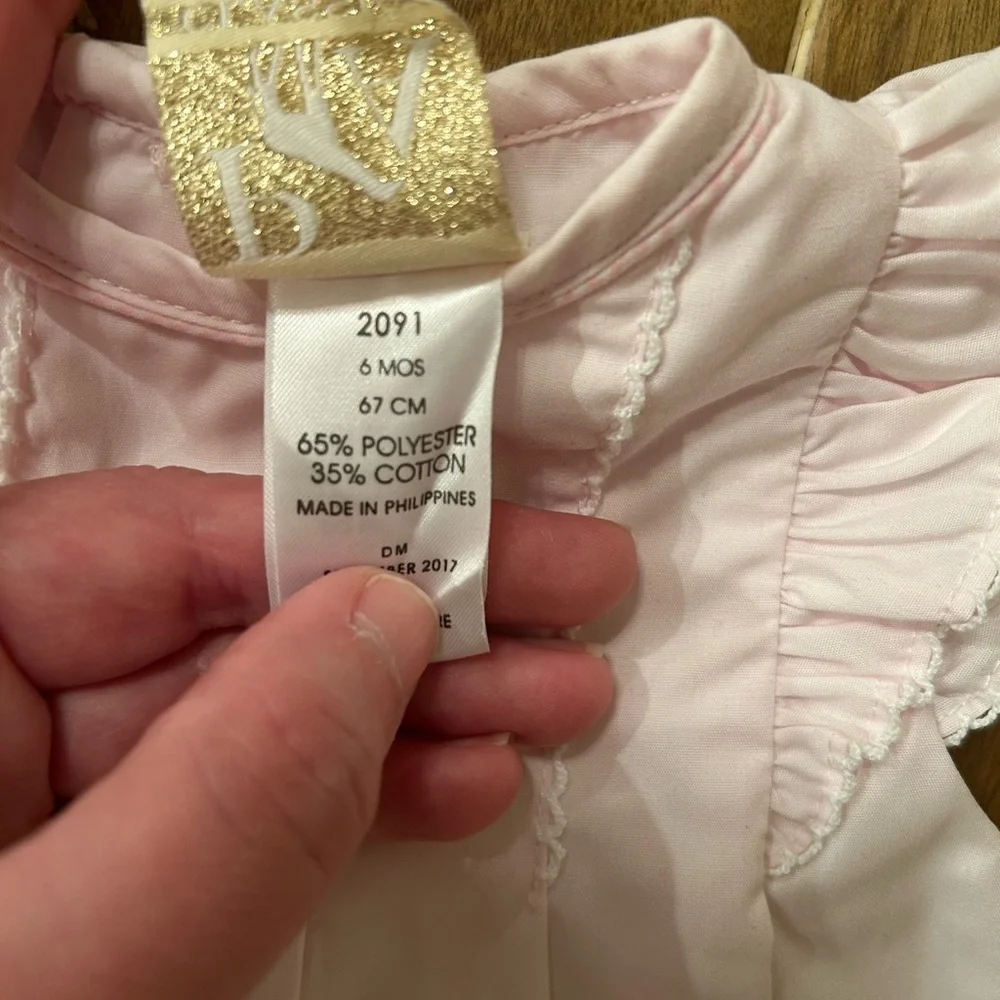 PA CLASSICS Soft Pink Pleated Flutter Sleeved‎ Dress . 6months.